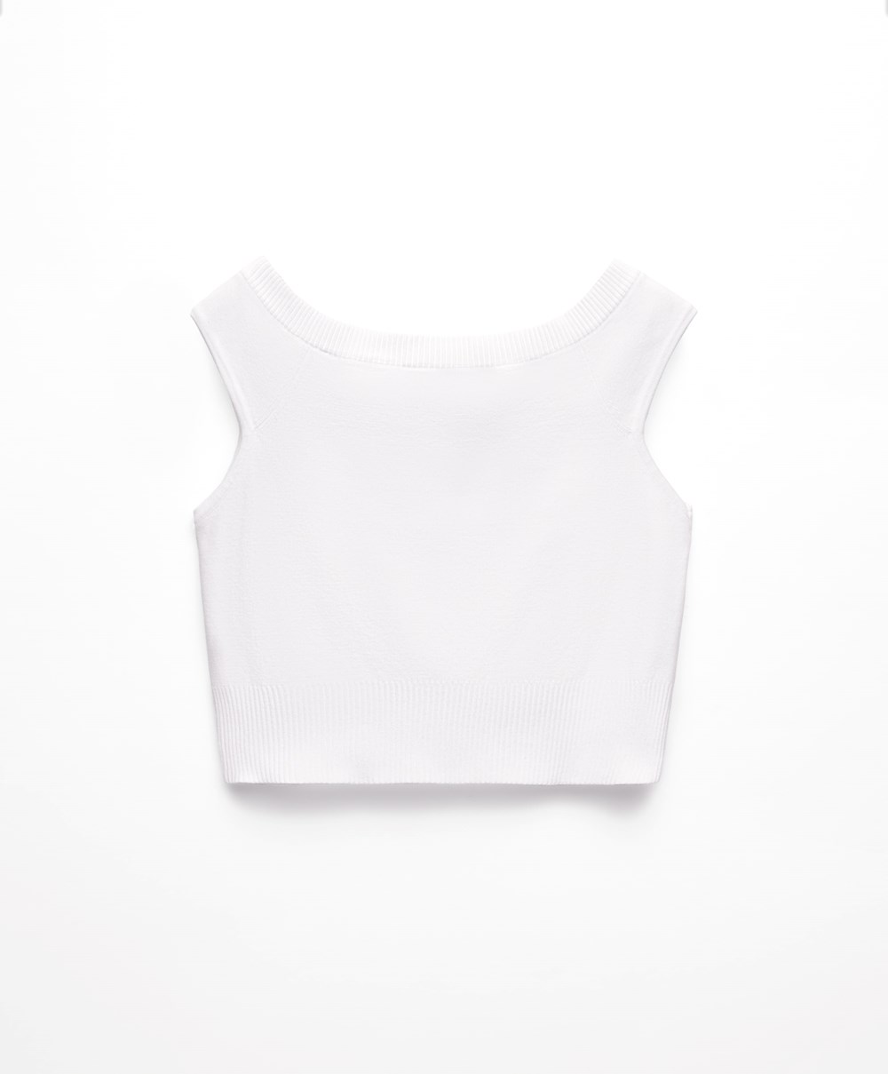 White Oysho Off-shoulder Knit Top | HIET17053