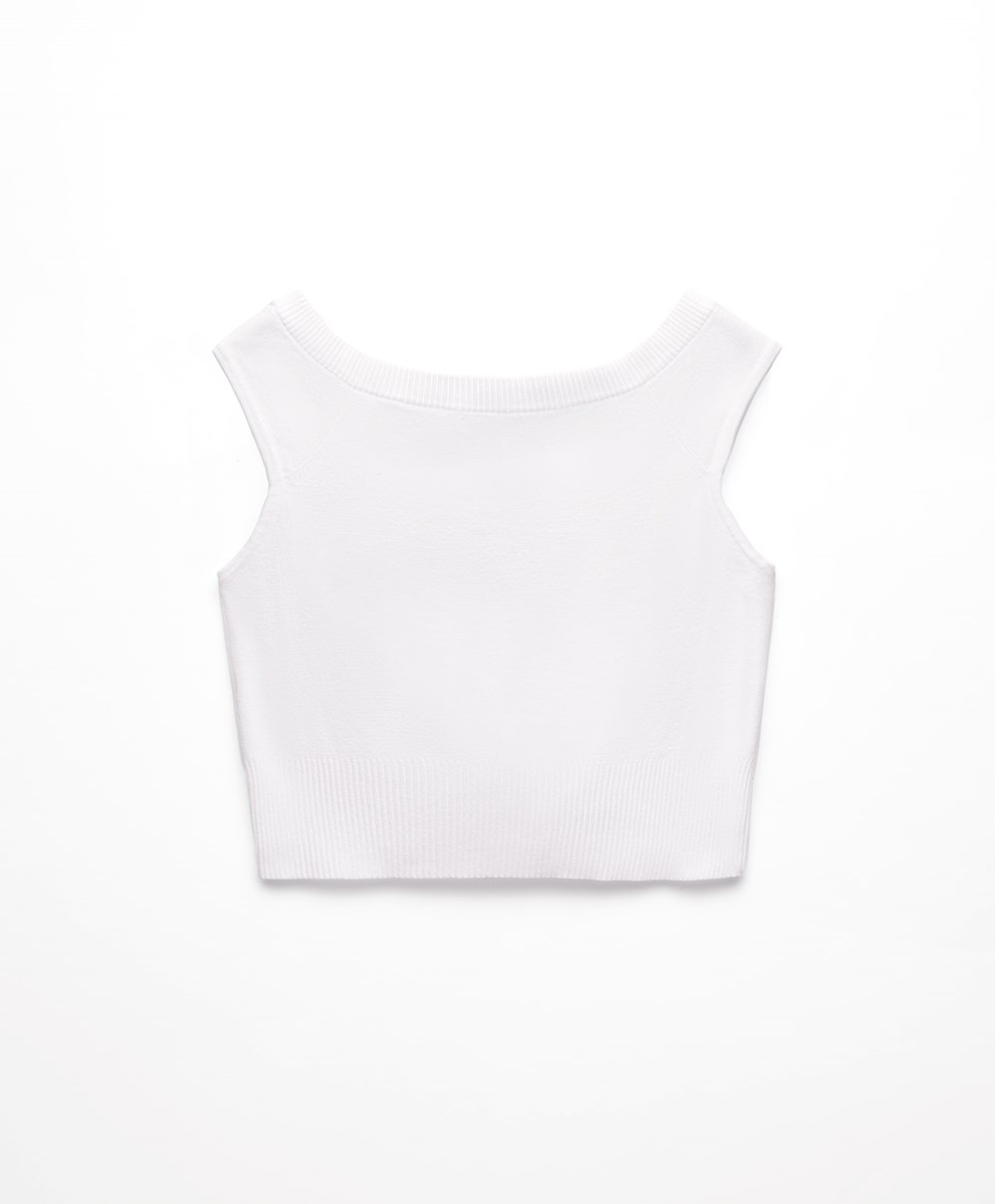 White Oysho Off-shoulder Knit Top | HIET17053