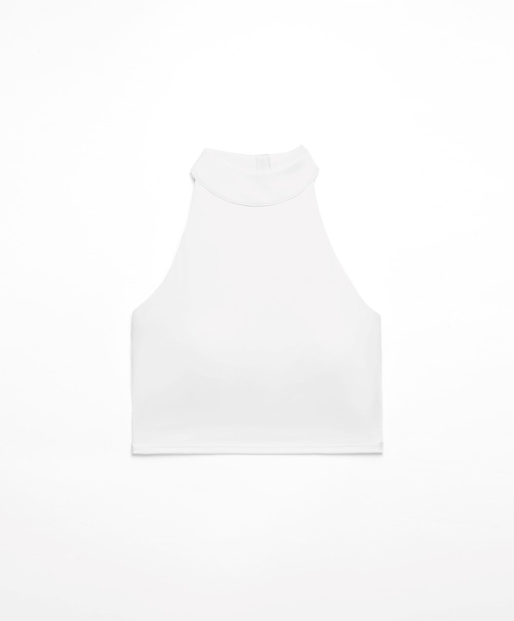 White Oysho Open-back Comfortlux Halter Top | PBTJ14075