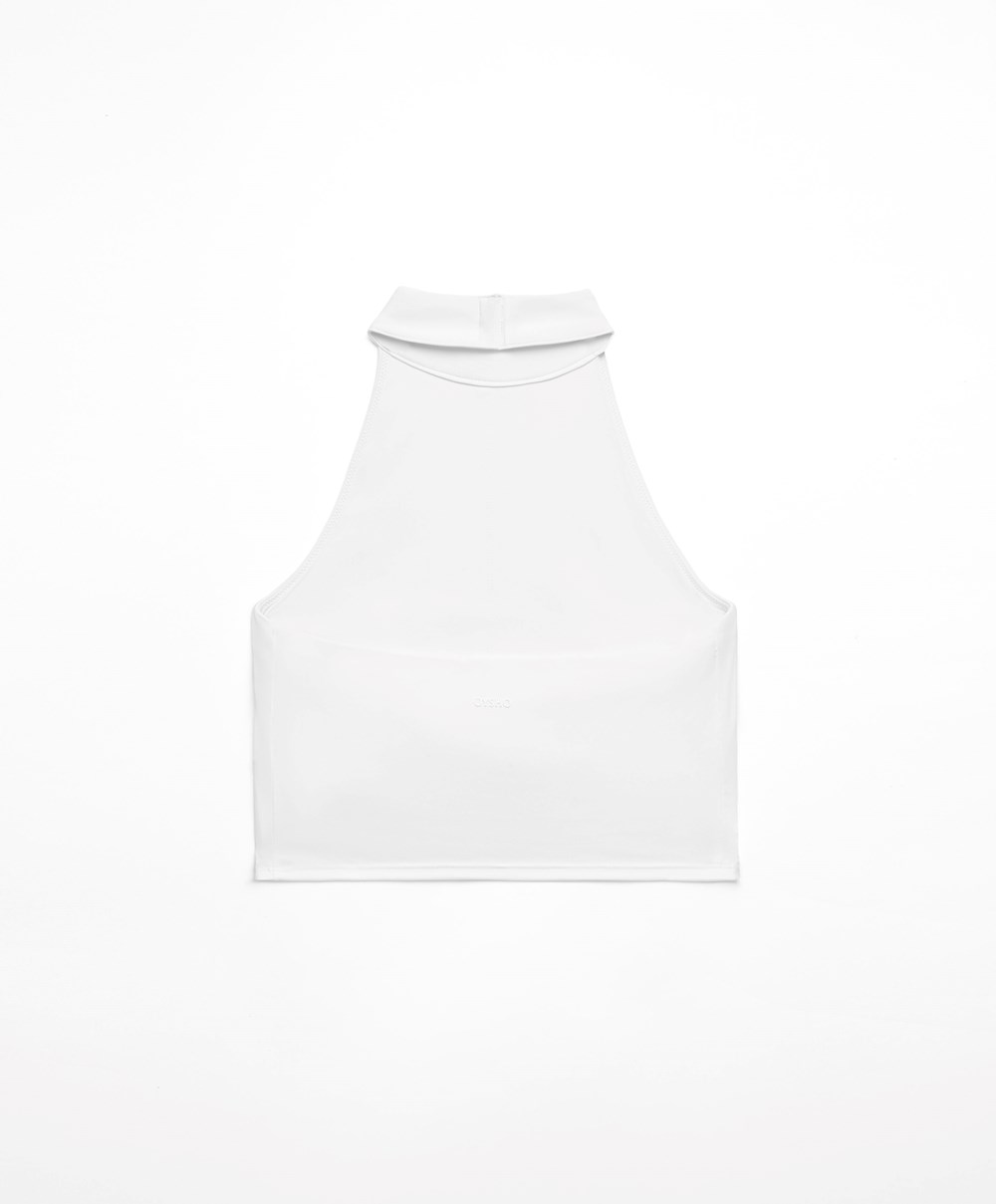 White Oysho Open-back Comfortlux Halter Top | PBTJ14075