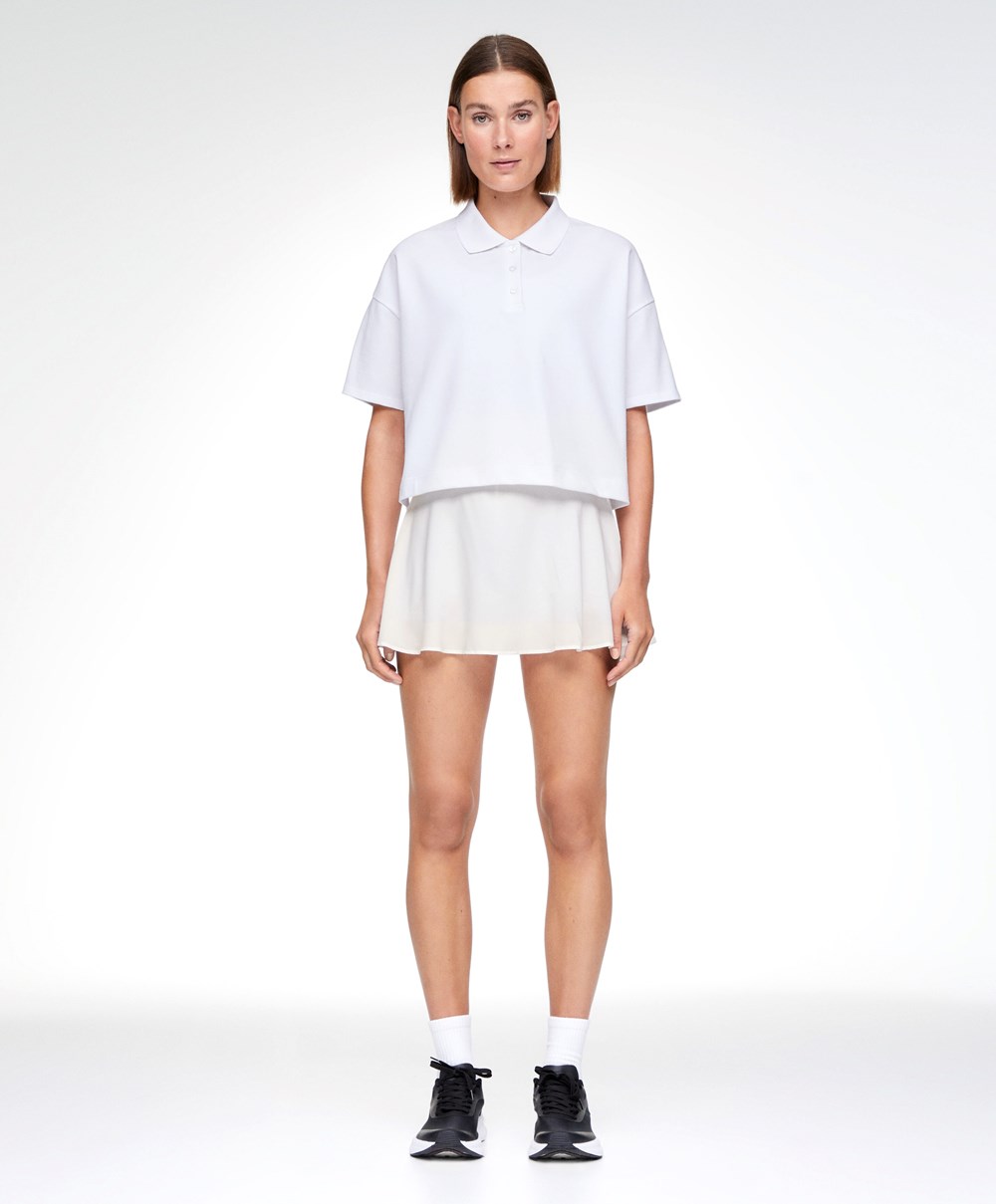 White Oysho Piqué Cotton Polo Shirt | JNCB01952