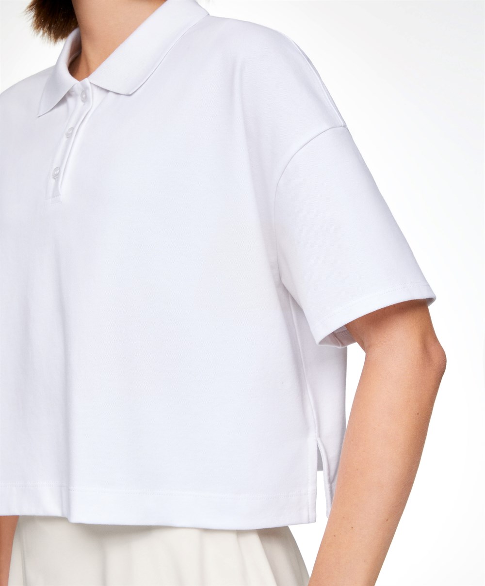 White Oysho Piqué Cotton Polo Shirt | JNCB01952