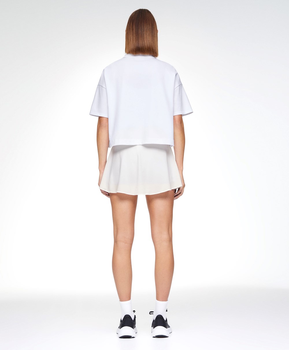 White Oysho Piqué Cotton Polo Shirt | JNCB01952