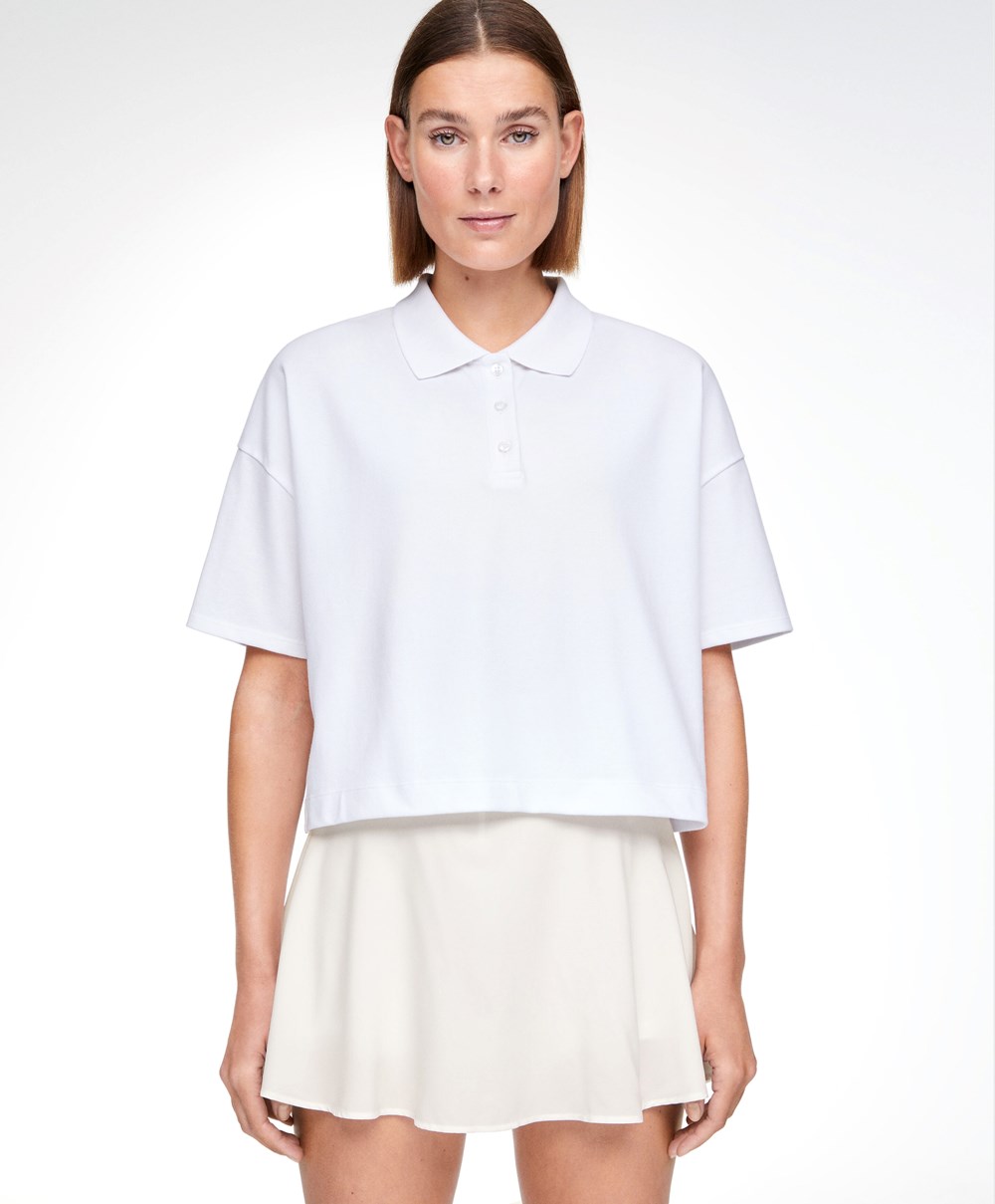 White Oysho Piqué Cotton Polo Shirt | JNCB01952