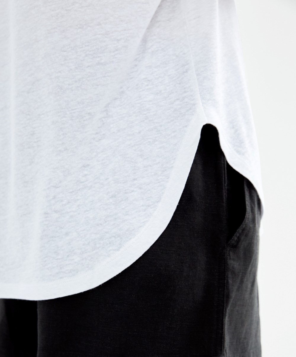 White Oysho Short Sleeve Linen T-shirt | IOKN34890