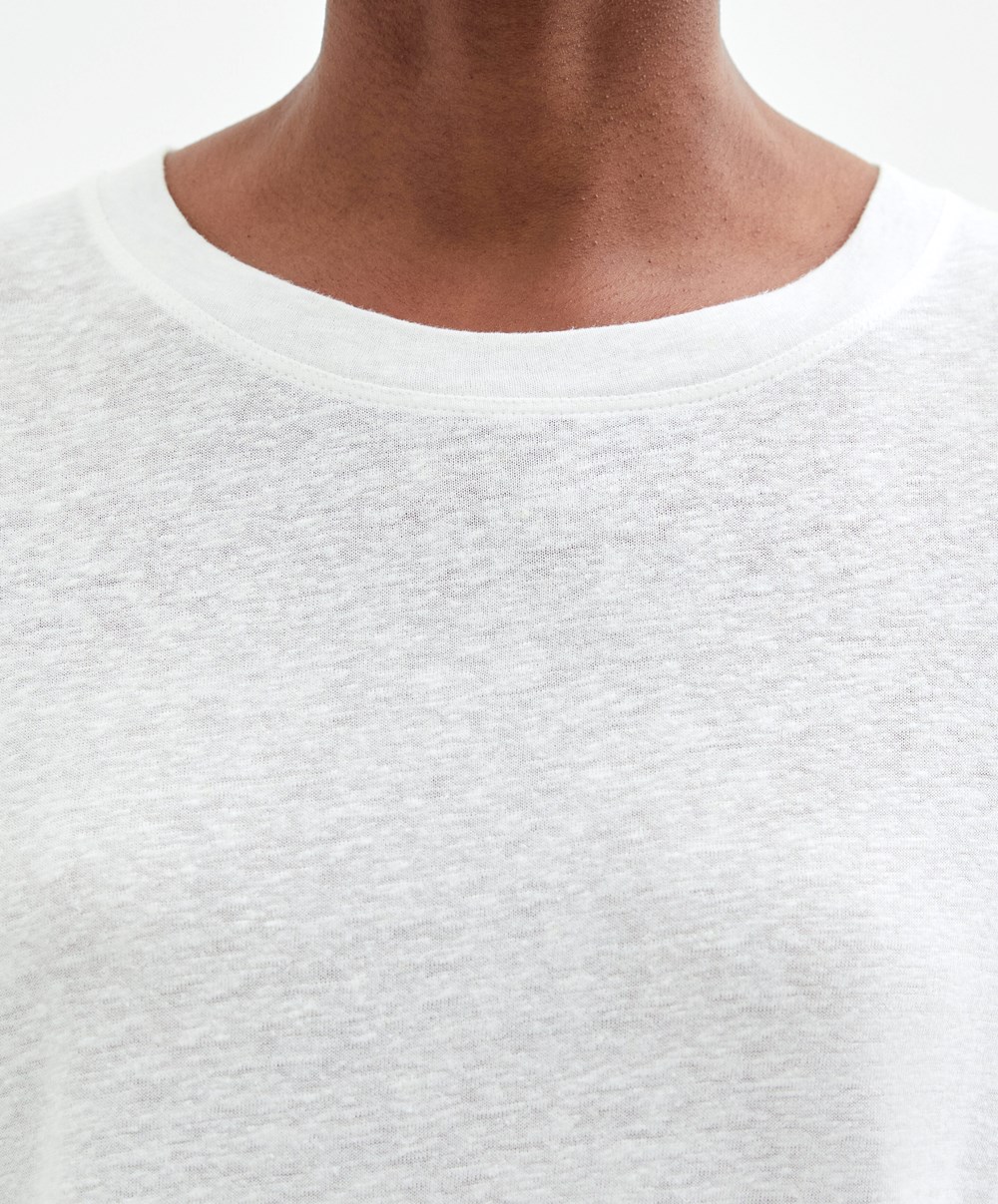 White Oysho Short Sleeve Linen T-shirt | LDAI68174