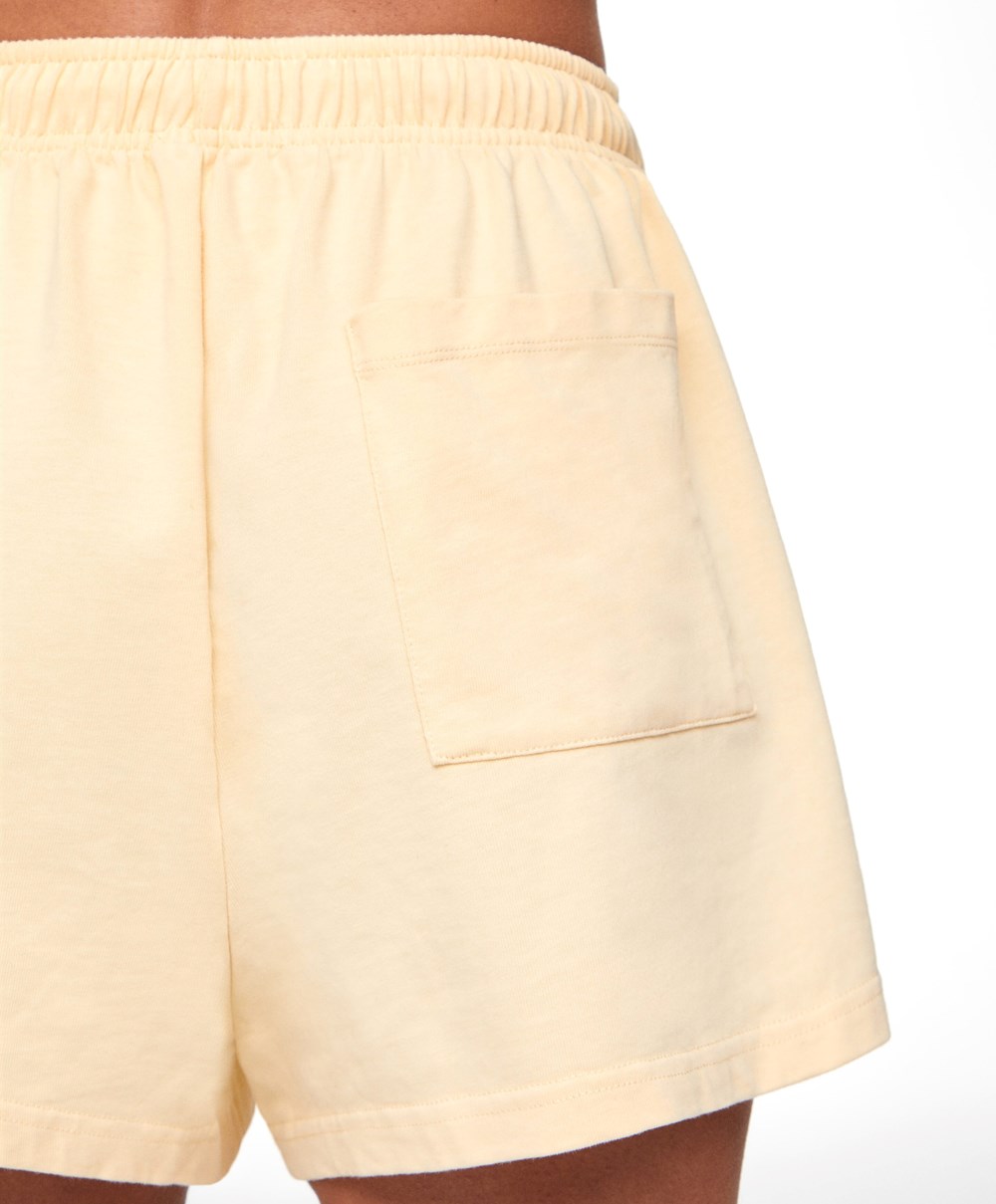 Yellow Oysho Washed 100% Cotton Shorts | KNOM71543