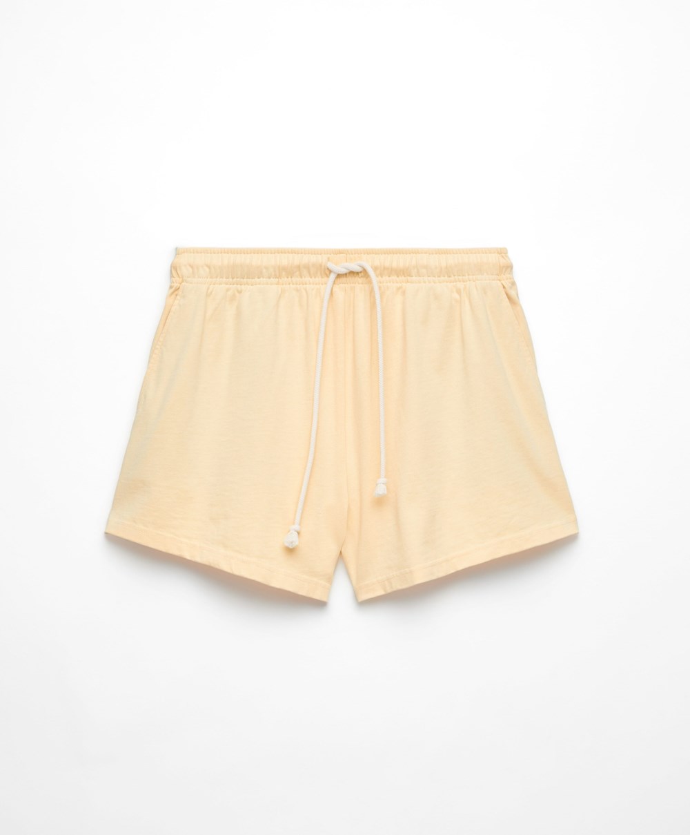 Yellow Oysho Washed 100% Cotton Shorts | KNOM71543