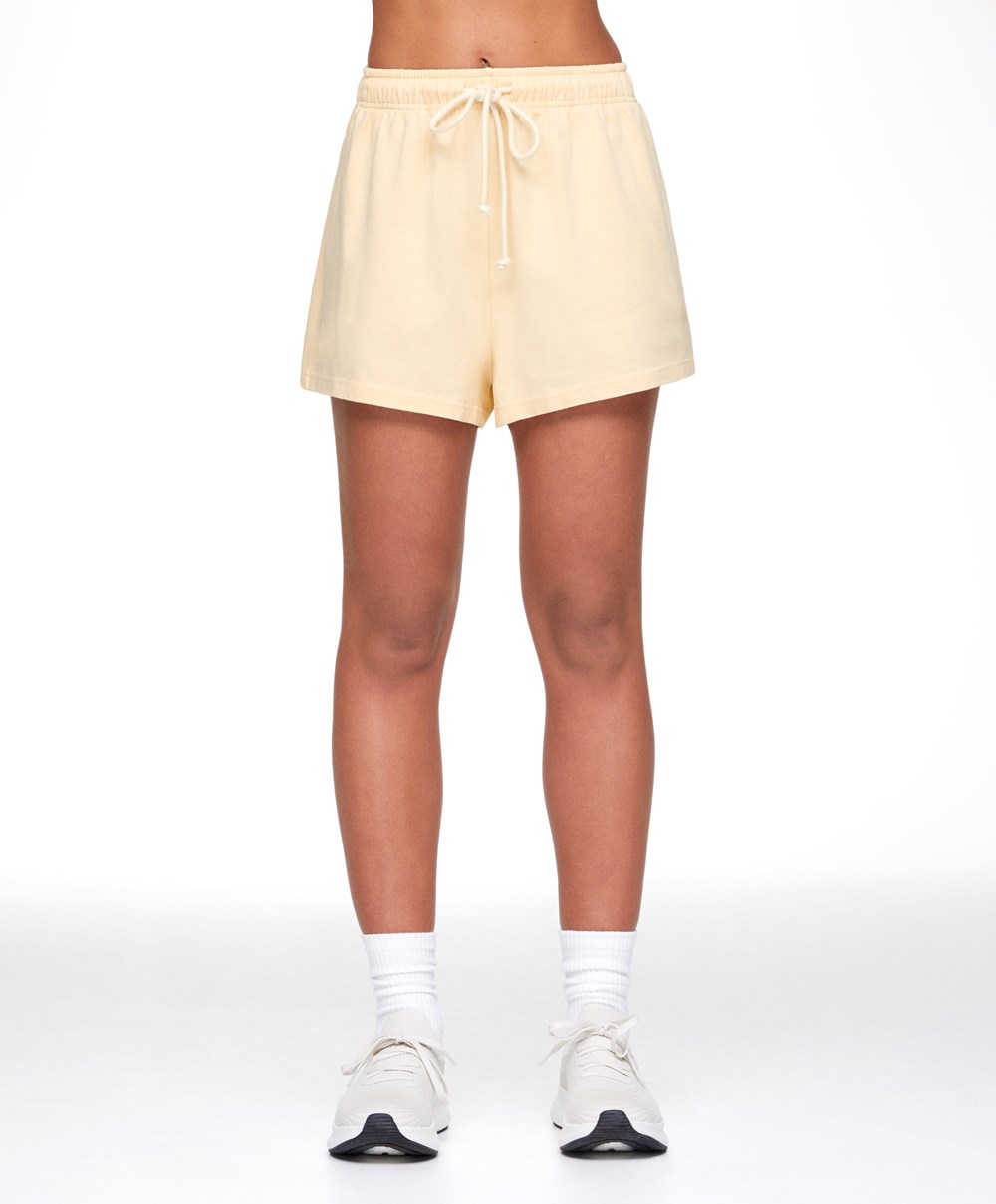 Yellow Oysho Washed 100% Cotton Shorts | KNOM71543