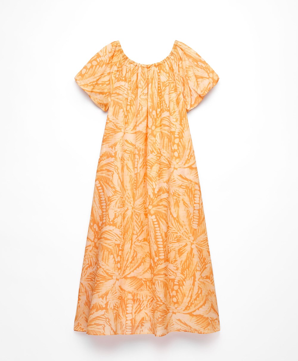 Yolk Yellow Oysho 100% Cotton Off Shoulder Dress | CZEJ47632