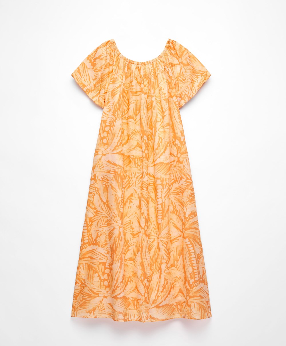 Yolk Yellow Oysho 100% Cotton Off Shoulder Dress | VCJM72846