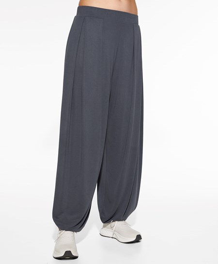 Anthracite Oysho Wide-leg Draped Modal Trousers | JEVC68120