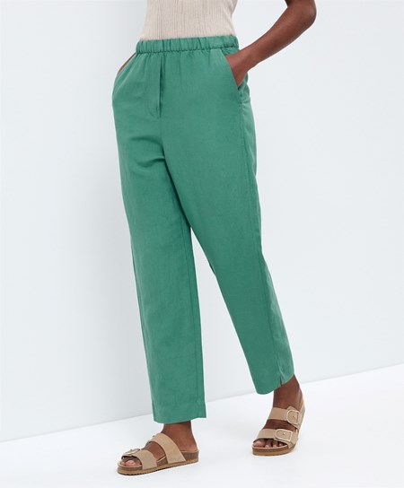 Aqua Green Oysho Slim Fit Linen Trousers | SPNV51239