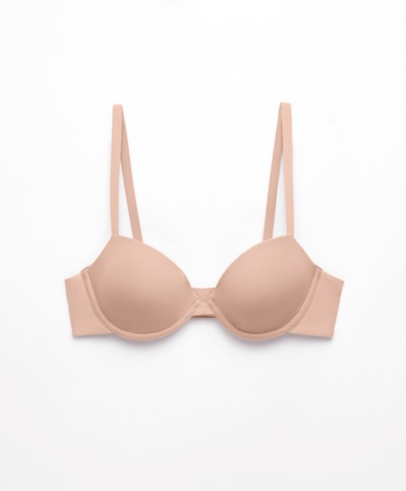 Beige Oysho Classic Cotton Underwired Bra | DGIL56803