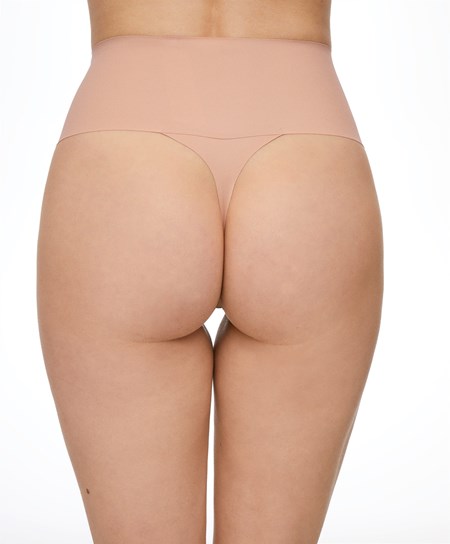 Beige Oysho High-waisted Invisible Laser-cut Thong | JNTW75130