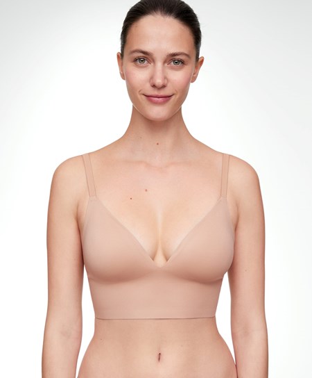 Beige Oysho Invisible Laser-cut Triangle Bra Top With Low Back | ADMK07531