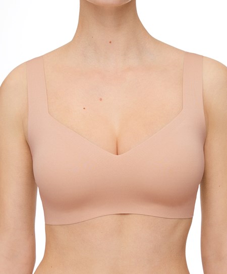 Beige Oysho Invisible Laser-cut V-neck Bra | EXNV67398