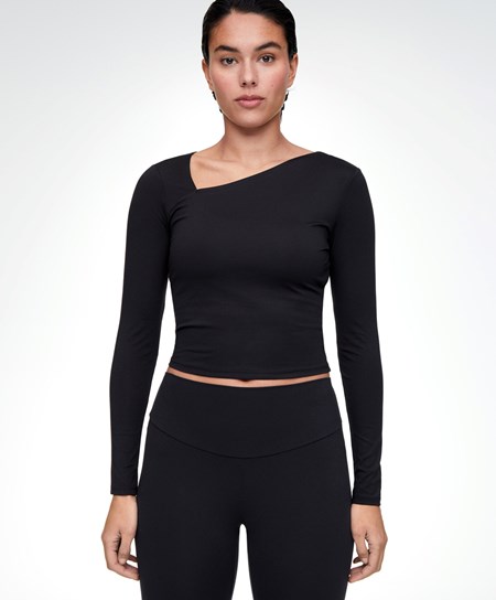 Black Oysho Asymmetrical Neckline Top | YILF08369