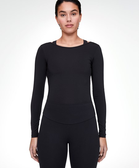 Black Oysho Back Detail Long-sleeved T-shirt | DABJ28140