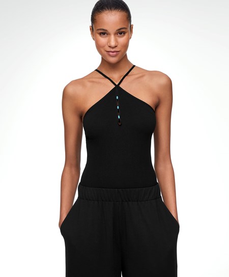 Black Oysho Beaded Seamless Strappy Body | FJIY42089