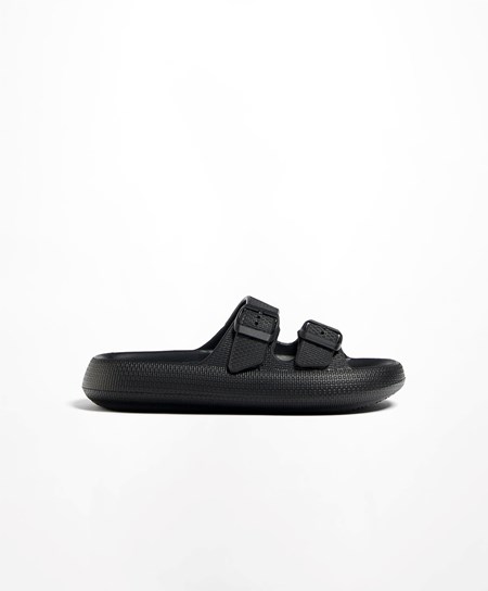 Black Oysho Buckle Moulded Beachwear Platforms | WLBI69234