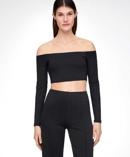 Black Oysho Comfortlux Off-the-shoulder Top With Cups | PQZH20698