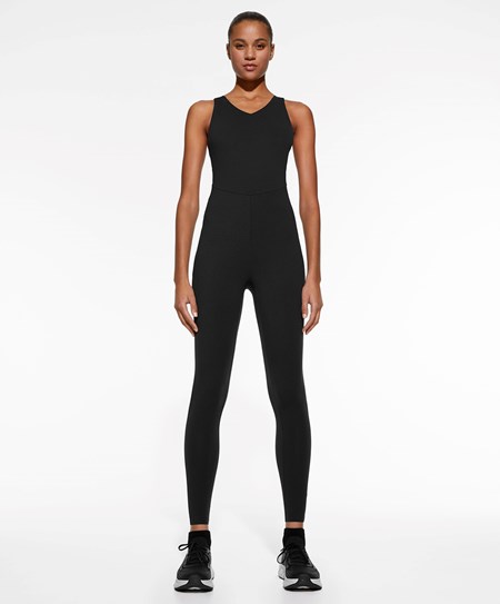 Black Oysho Core Control Compressive Jumpsuit | YQBW19356