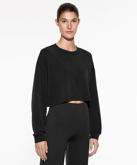 Black Oysho Crop Modal Sweatshirt | HKUL14870