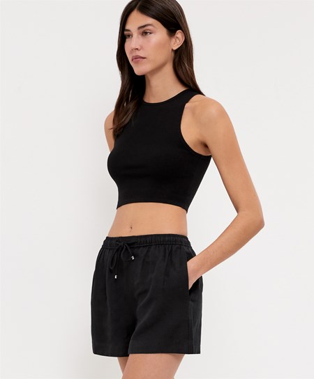 Black Oysho Cropped Knit Top | QTFV40968