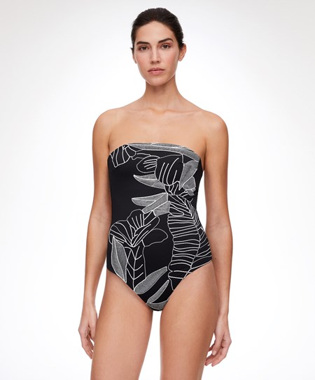 Black Oysho Embroidered Bandeau Swimsuit | WXYR07984