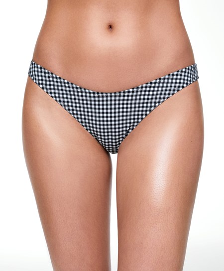 Black Oysho Gingham U-cut Mid-rise Bikini Briefs | JWNH45326