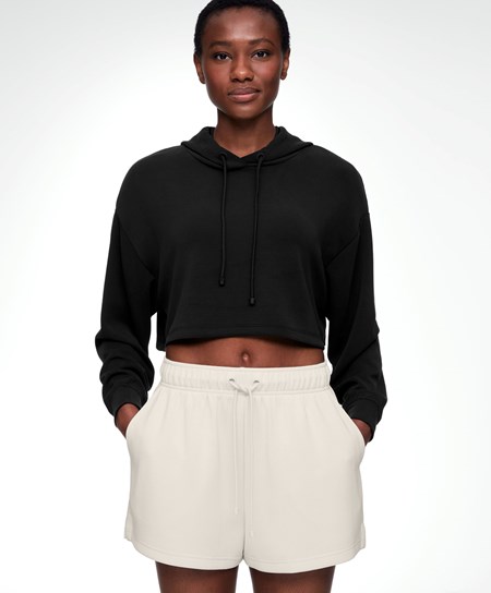 Black Oysho Hooded Modal Crop Sweatshirt | GWIC65397