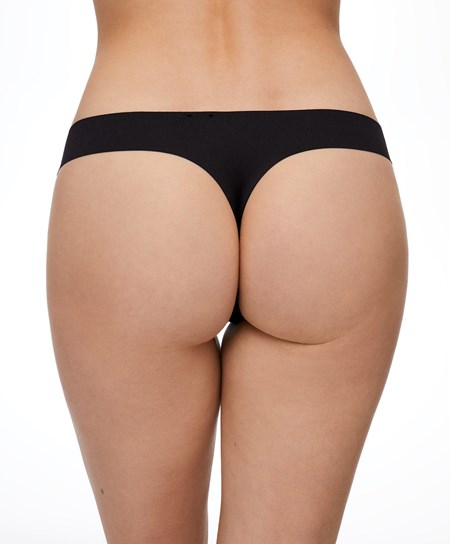 Black Oysho Invisible Laser-cut Hipster Thong | IEPR93051