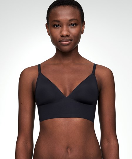 Black Oysho Invisible Laser-cut Triangle Bra Top With Low Back | IJPQ79248