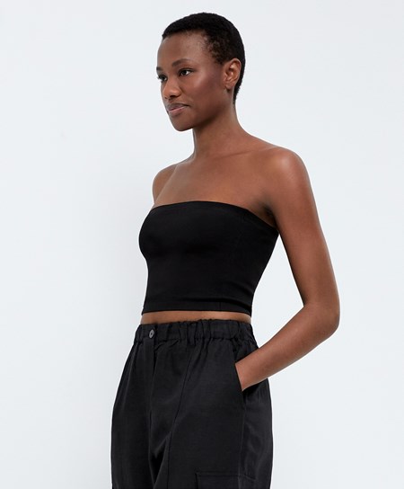 Black Oysho Knit Bandeau Top | GNRV60235