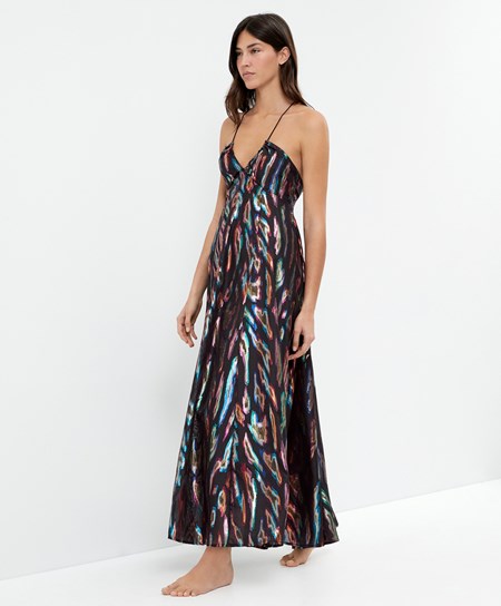 Black Oysho Long Printed Strappy Dress | FDSX67934