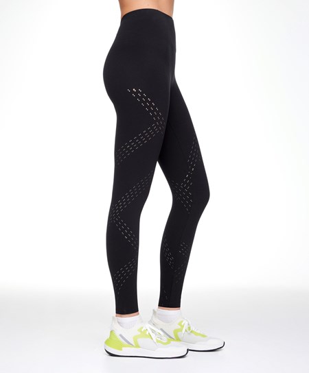 Black Oysho Microperforated 65cm Compressive Leggings | TOFQ60591