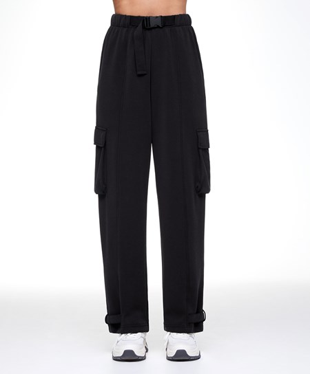 Black Oysho Modal Cargo Trousers | THLX48153