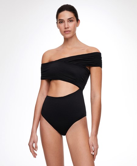 Black Oysho Off-shoulder Crossover Trikini | TYED18072