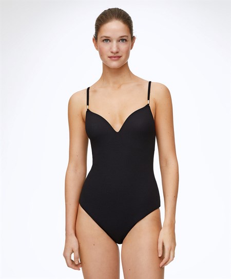 Black Oysho Piqué Triangle Swimsuit | BGTC38795