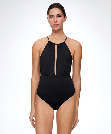 Black Oysho Ruched Halter Swimsuit | DAQV06942