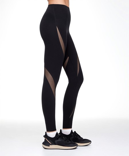 Black Oysho Sheer Panel 65cm Compressive Leggings | FPBW06927