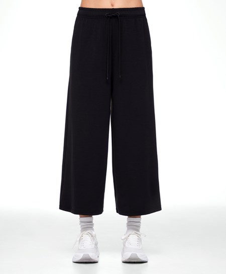 Black Oysho Soft-touch Modal Cropped Wide-leg Trousers | PIQD06287