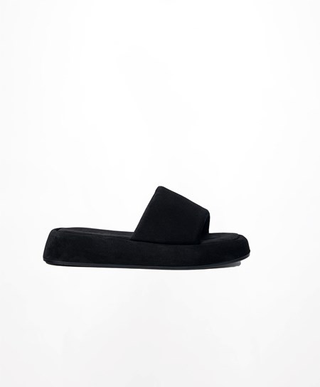 Black Oysho Split-leather Platform Slides | OLMZ37964