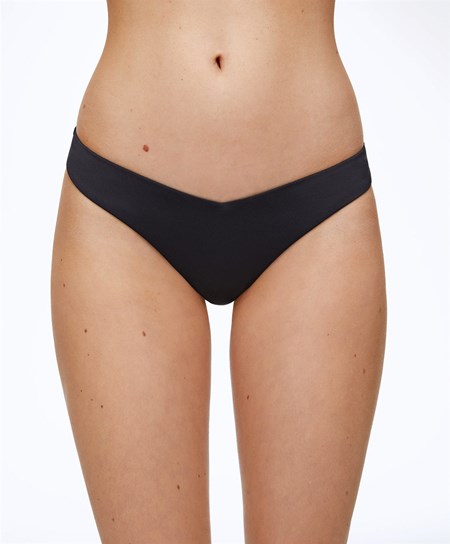 Black Oysho U-cut Thong Bikini Briefs | GTVW69548