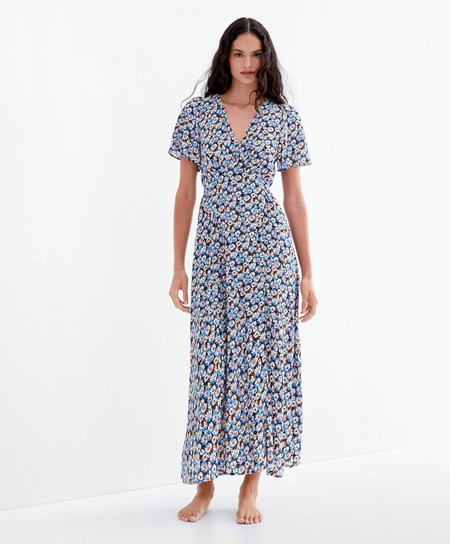 Blue Oysho Long Floral Dress | LRJX27164