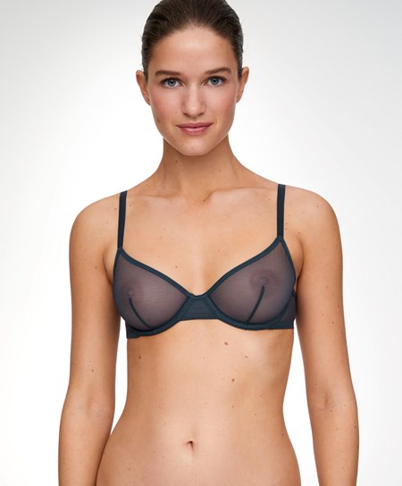 Blue-grey Oysho Non-padded Underwired Classic Bra In Tulle | VFKN86150