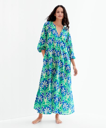 Bright Green Oysho Printed Cotton Tunic Dress | XBYR12495