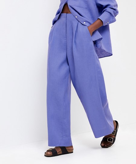 Bright Lavender Oysho 100% Linen Wide-leg Trousers | BIUD20469