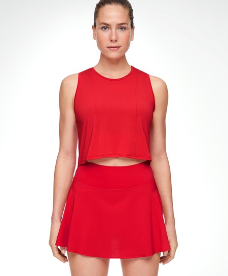 Bright Red Oysho Cropped Microperforated Technical Sleeveless T-shirt | DOPC72934